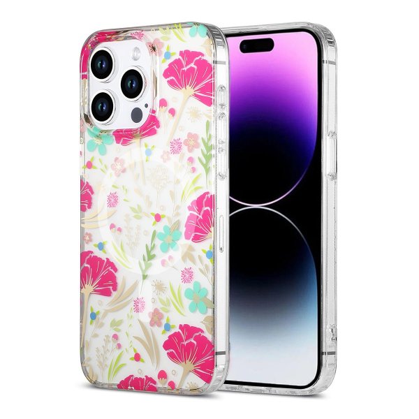 iPhone 14 Pro Max Kuori Kukkakuvio MagSafe Punainen Vihreä