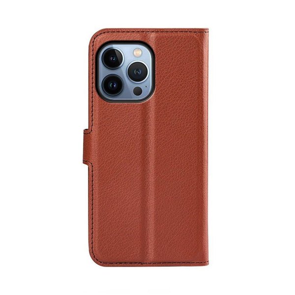 iPhone 14 Pro Max -kotelo jalustalla, ruskea