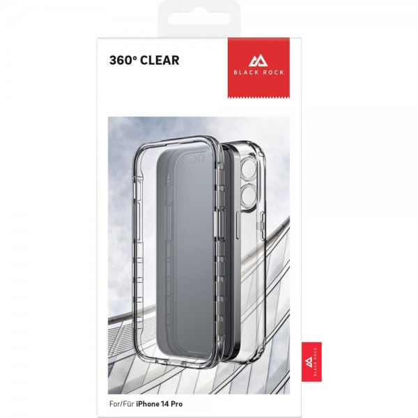 Black Rock iPhone 14 Pro Max -suojakuori, 360° Real Glass Case, musta/kirkas