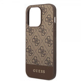 Guess iPhone 14 Pro Max Suojakuori Bottom Stripe Metal Logo Ruskea