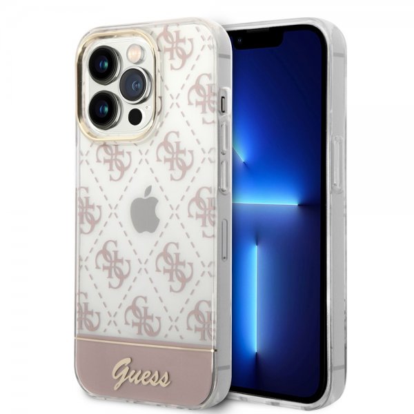Guess iPhone 14 Pro Max Suojakuori Bottom Stripe Script Logo Vaaleanpunainen
