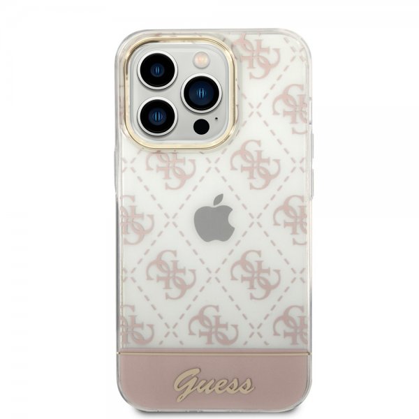 Guess iPhone 14 Pro Max Suojakuori Bottom Stripe Script Logo Vaaleanpunainen