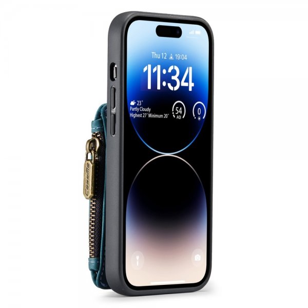 CaseMe iPhone 14 Pro Max -suojakuori C20, korttipaikka, vetoketju, petroolinsininen