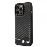 BMW iPhone 14 Pro Max Suojakuori Hiilikuitujäljitelmä Painettu Logo Musta