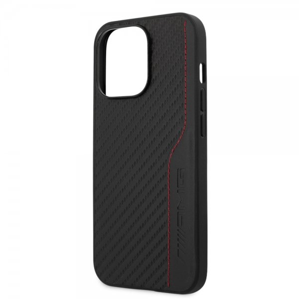 AMG iPhone 14 Pro Max Kuori Hiilikuitu-efekti Leimattu Logo Musta