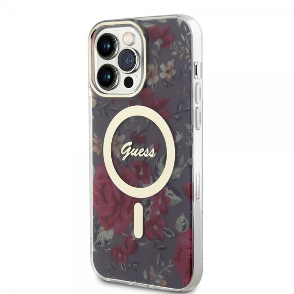 Guess iPhone 14 Pro Max Kuori Flower MagSafe Khaki