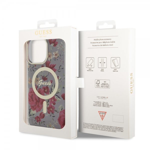 Guess iPhone 14 Pro Max Kuori Flower MagSafe Khaki