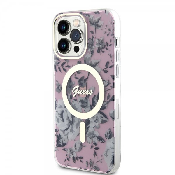Guess iPhone 14 Pro Max Kuori Flower MagSafe Ruusu