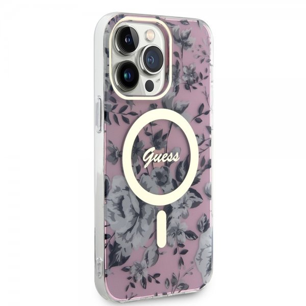 Guess iPhone 14 Pro Max Kuori Flower MagSafe Ruusu