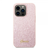 Guess iPhone 14 Pro Max Suojakuori Glitter Flakes Metal Logo Ruusukulta