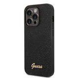 Guess iPhone 14 Pro Max Suojakuori Glitterhiutaleita Metallilogo Musta