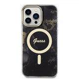 Guess iPhone 14 Pro Max -kuori Golden Marble MagSafe, musta