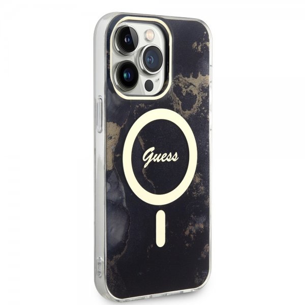 Guess iPhone 14 Pro Max -kuori Golden Marble MagSafe, musta