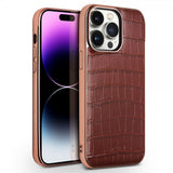 Qialino iPhone 14 Pro Max Suojakuori Krokotiilikuvio MagSafe Ruskea
