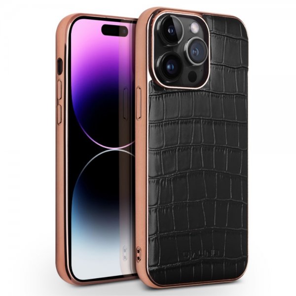 Qialino iPhone 14 Pro Max -suojakuori, krokotiilikuvio, MagSafe, musta