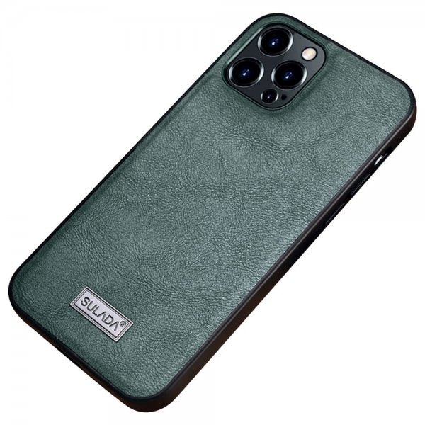 Sulada iPhone 14 Pro Max -kuoret nahkatekstuuri Vihreä