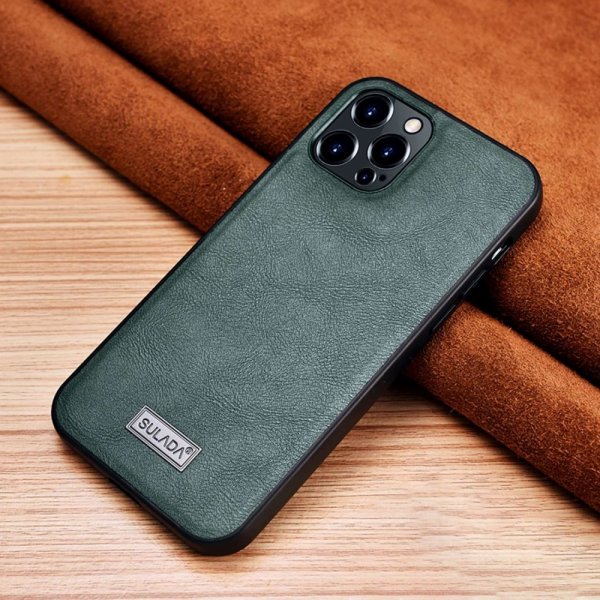 Sulada iPhone 14 Pro Max -kuoret nahkatekstuuri Vihreä