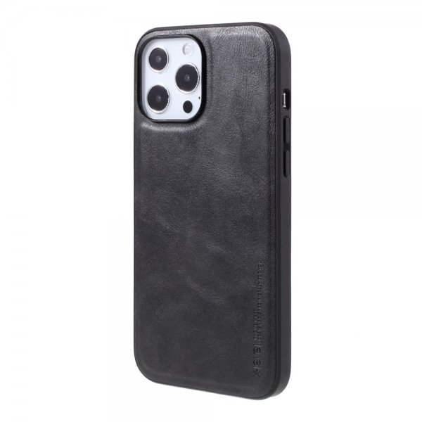 X-Level iPhone 14 Pro Max Kuori Nahkarakenne Musta