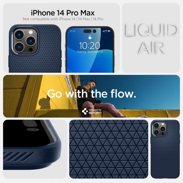 Spigen iPhone 14 Pro Max -suojakuori Liquid Air Navy Blue