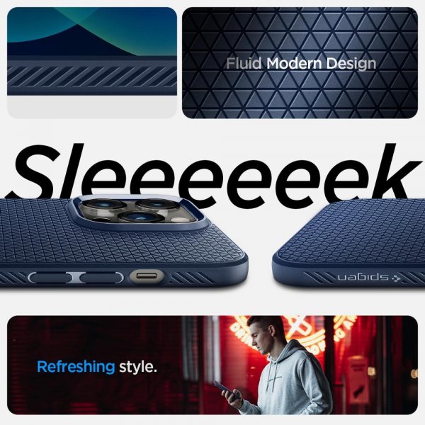 Spigen iPhone 14 Pro Max -suojakuori Liquid Air Navy Blue