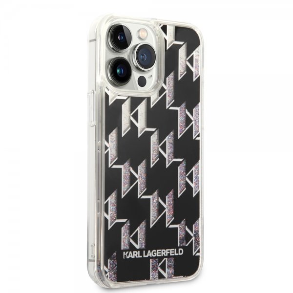 Karl Lagerfeld iPhone 14 Pro Max Kuori Liquid Glitter Monogram Musta