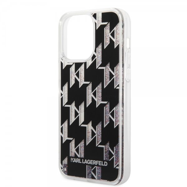 Karl Lagerfeld iPhone 14 Pro Max Kuori Liquid Glitter Monogram Musta