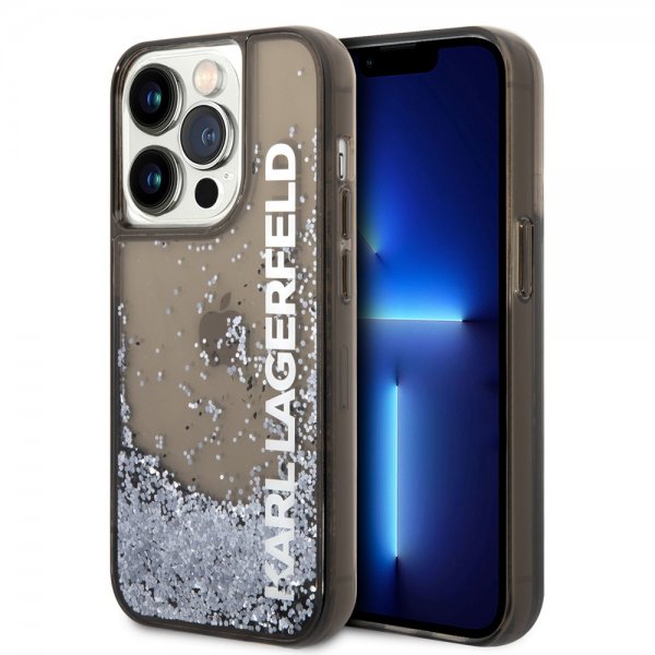 Karl Lagerfeld iPhone 14 Pro Max Kuoret Liquid Glitter Läpikuultava Musta