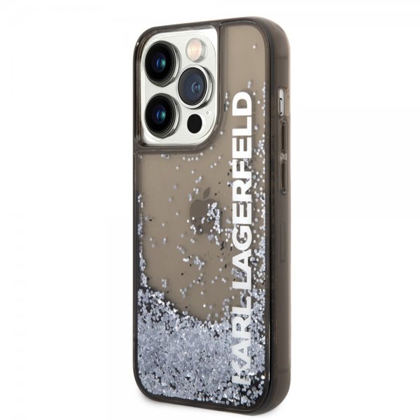 Karl Lagerfeld iPhone 14 Pro Max Kuoret Liquid Glitter Läpikuultava Musta