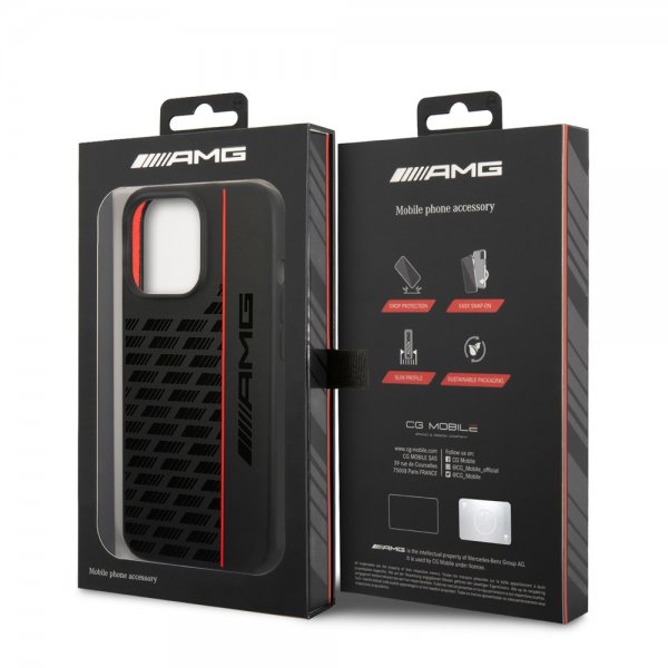 AMG iPhone 14 Pro Max -kuori, Liquid Silicone, hiilikuitukuvio, musta