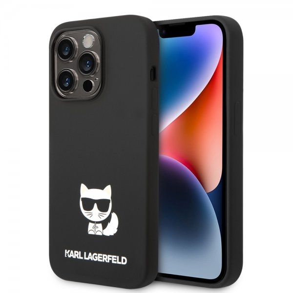 Karl Lagerfeld iPhone 14 Pro Max Suojakuori Nestemäinen Silikoni Choupette Musta