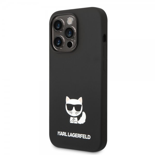 Karl Lagerfeld iPhone 14 Pro Max Suojakuori Nestemäinen Silikoni Choupette Musta
