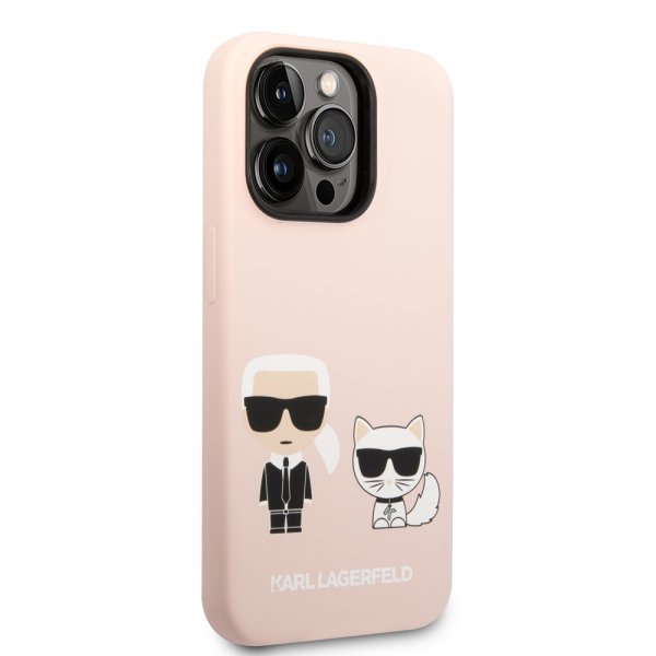Karl Lagerfeld iPhone 14 Pro Max Suojakuori Liquid Silicone Karl & Choupette MagSafe Pink