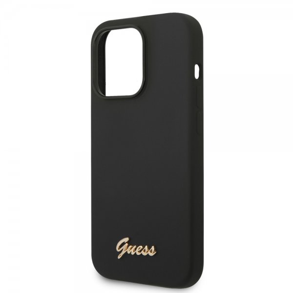 Guess iPhone 14 Pro Max Kuori Liquid Silicone Metal Logo Musta