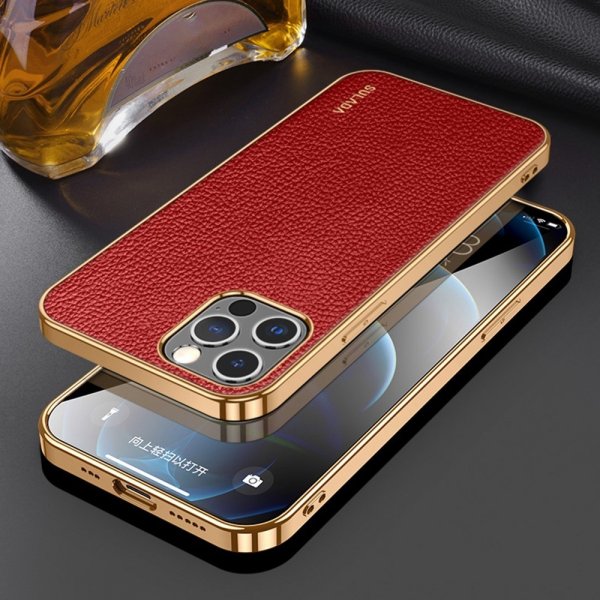 Sulada iPhone 14 Pro Max Kuori Litsi-kuvioitu, pinnoitettu reuna Punainen