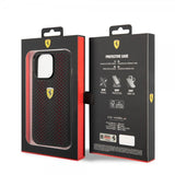 Ferrari iPhone 14 Pro Max -kuoret logo rei'itetty, musta-punainen