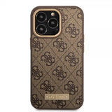 Guess iPhone 14 Pro Max -kuori Metal Plate Logo MagSafe ruskea