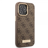 Guess iPhone 14 Pro Max -kuori Metal Plate Logo MagSafe ruskea