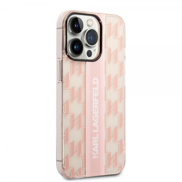 Karl Lagerfeld iPhone 14 Pro Max Suojakuori Monogram Vertical Stripe Pink