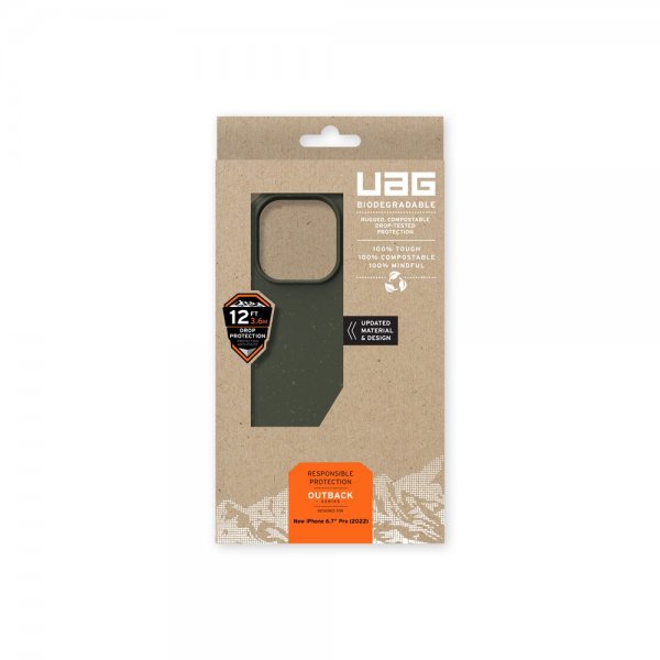 Urban Armor Gear (UAG) iPhone 14 Pro Max Kuori Outback Biologisesti hajoava suojakuori, oliivinvihreä