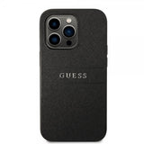 Guess iPhone 14 Pro Max Suojakuori Saffiano Metal Logo Stripes Musta
