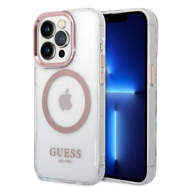 Guess iPhone 14 Pro Max -kuori läpinäkyvä MagSafe pinkki läpinäkyvä
