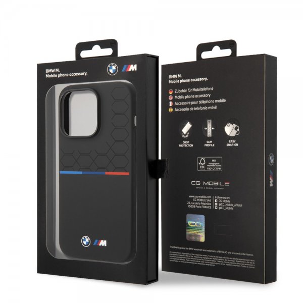 BMW iPhone 14 Pro Max Kuori Tricolor Line & Logo Musta