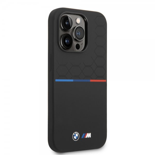 BMW iPhone 14 Pro Max Kuori Tricolor Line & Logo Musta