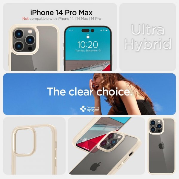 Spigen iPhone 14 Pro Max Ultra Hybrid -kuori, hiekanvärinen