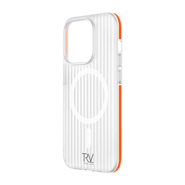 Rvelon iPhone 14 Pro -kuori, aaltopahvikuviollinen, MagSafe, oranssi