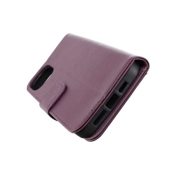 Rvelon iPhone 14 Pro suojakuori taitettavalla korttitaskulla, violetti