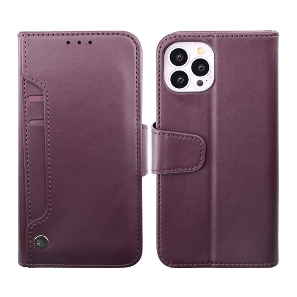 Rvelon iPhone 14 Pro suojakuori taitettavalla korttitaskulla, violetti