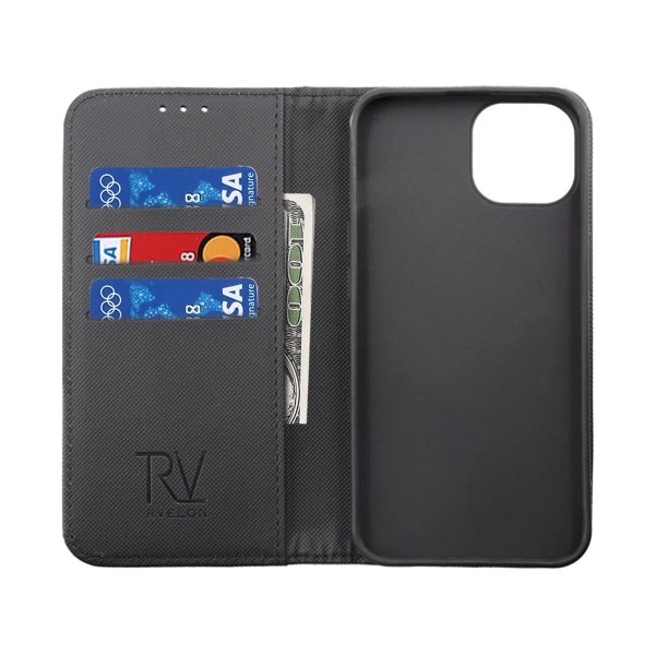 Rvelon iPhone 14 Pro -suojakuori, taitettava korttipaikka, musta