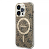 Guess iPhone 14 Pro -kuoret 4G Pattern MagSafe, ruskea