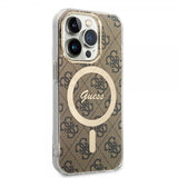 Guess iPhone 14 Pro -kuoret 4G Pattern MagSafe, ruskea